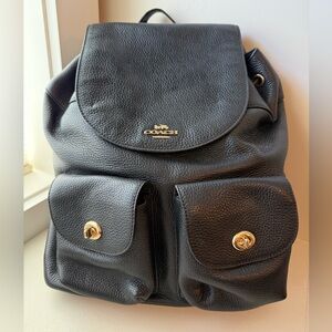 Coach Black Leather Backpack with Gold Hardware
